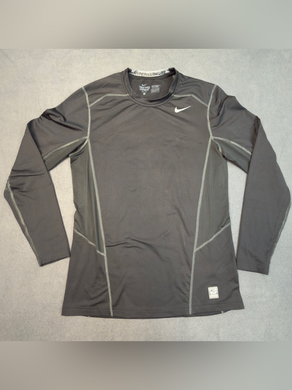 Nike Pro Combat Hyperwarm Lite Thermal Shirt Gray Chevron Women's Size L
